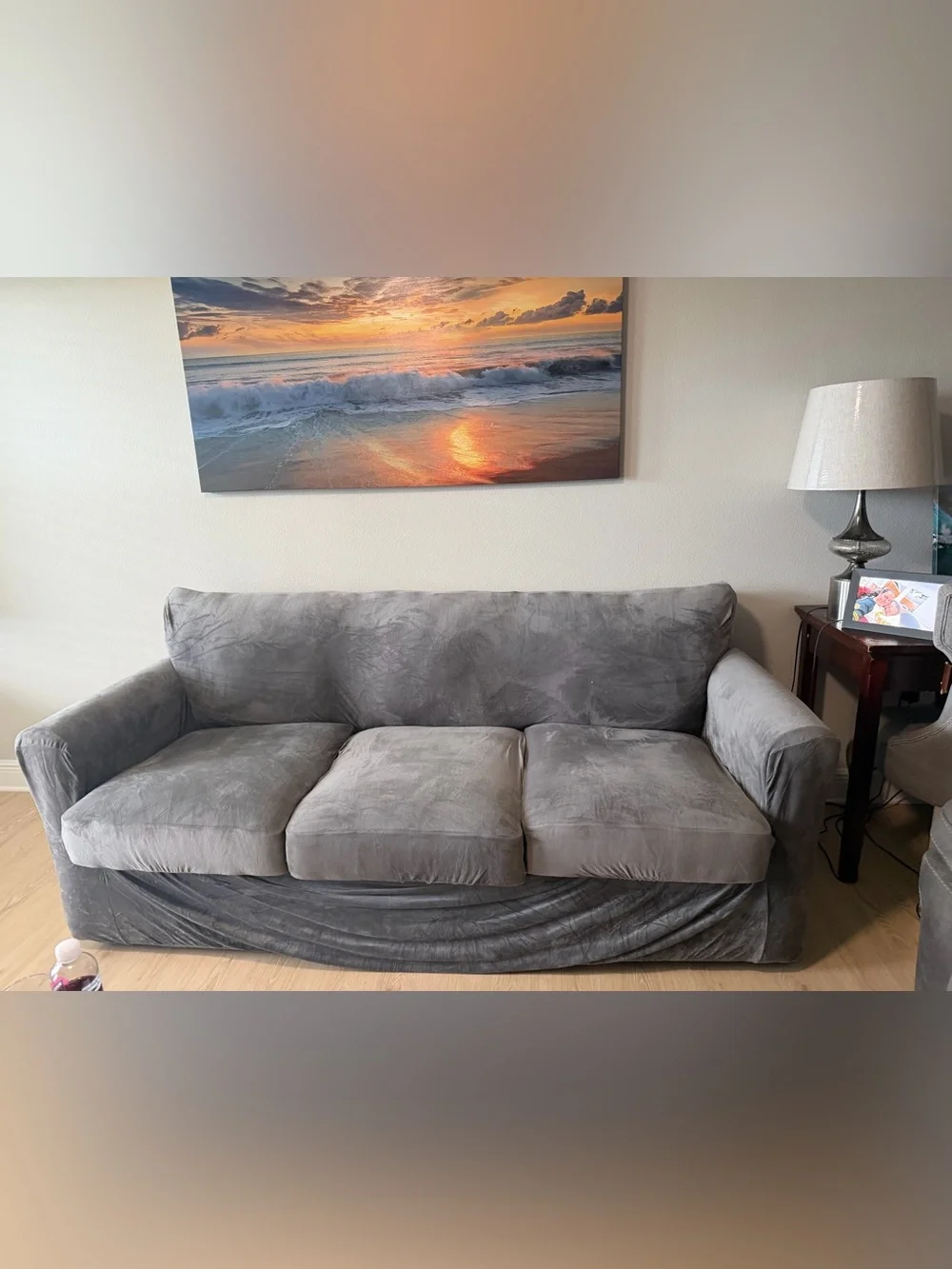 Plush Gray Microfiber Sofa Cover - Soft Stretch Protection